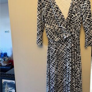 White House Black Market Black and White Geometric Midi Dress